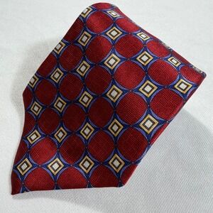 J Z Richards Red Circles Squares‎ Geometric Necktie All Silk USA 59"x3.75"Made